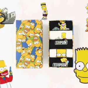 Korean Fancy Anime Cartoon Simpson Characters Adults Socks Cute Cartoon Printed 5 Pairs Gift Box Pack Ankle Socks S3803294
