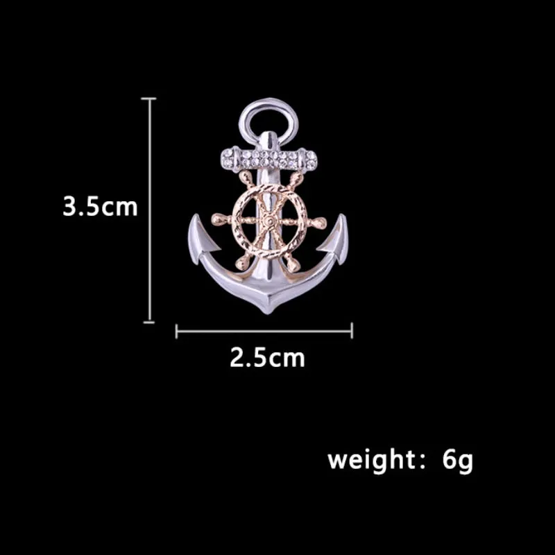 Korean Rudder Anchor Brooches Men Suit Shirt Badge Metal Crystal Lapel Pins for Women
