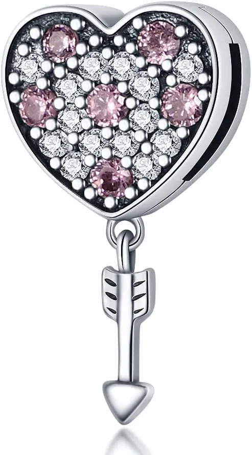 KUNSIR 925 Sterling Silver Clip-On Charm for Reflexions Mesh Bracelet Charm Bead fits Flat charm Bracelets Gift for Women（Cupid's arrow）