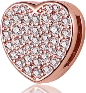 KUNSIR 925 Sterling Silver Clip-On Charm for Reflexions Mesh Bracelet Charm Bead fits Flat charm Bracelets Gift for Women（Heart Shape）