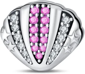 KUNSIR 925 Sterling Silver Clip-On Charm for Reflexions Mesh Bracelet Charm Bead fits Flat charm Bracelets Gift for Women（pink shell）