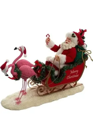 Kurt Adler 10" Fabriché™ Santa In Sleigh With Flamingos