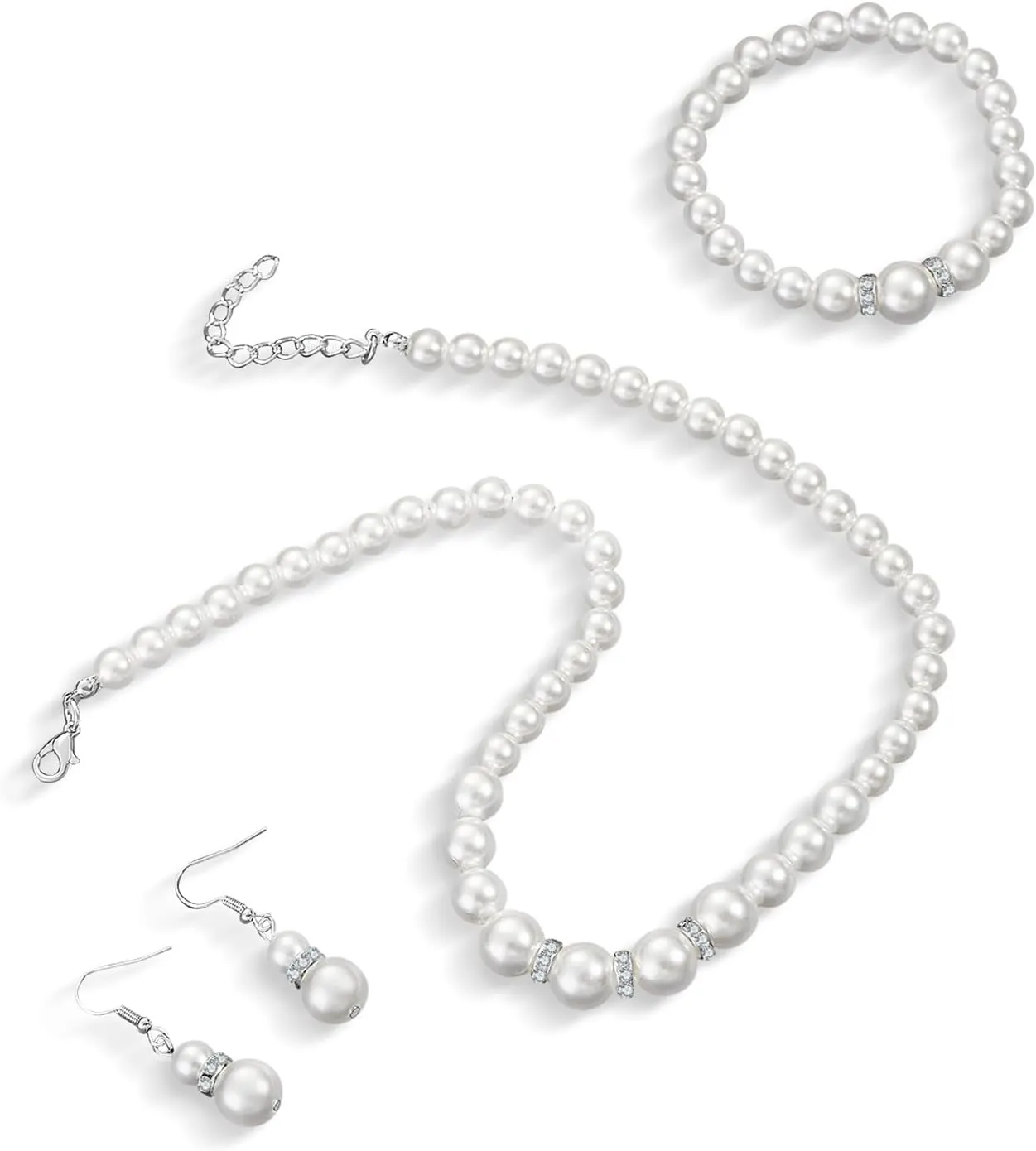 la luen Pearl Bride Wedding Jewelry Set Faux Pearls Crystal Rhinestone Necklace Earrings Bracelet Sets for Women Bridesmaid Wedding Parties Dates Everyday Wear