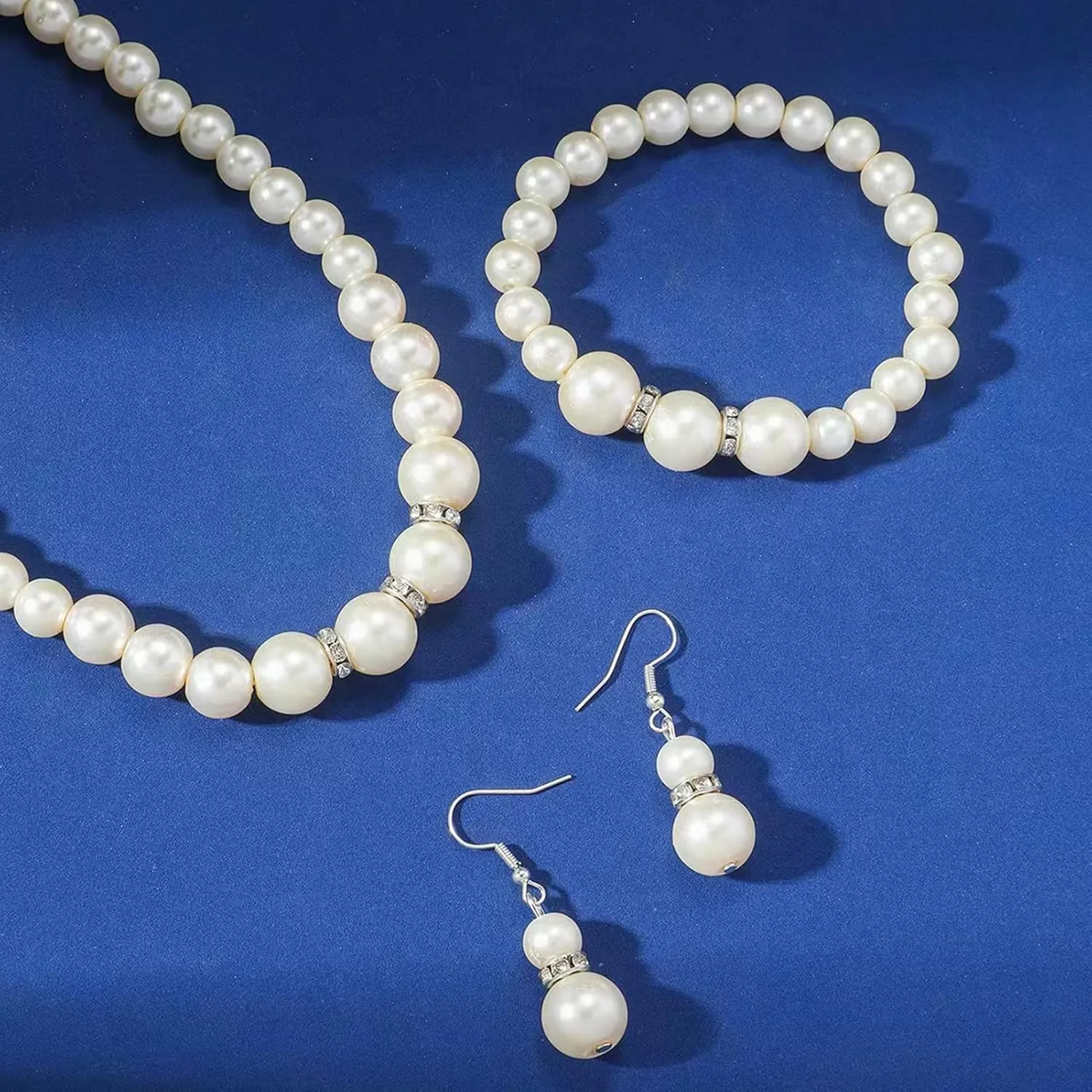 la luen Pearl Bride Wedding Jewelry Set Faux Pearls Crystal Rhinestone Necklace Earrings Bracelet Sets for Women Bridesmaid Wedding Parties Dates Everyday Wear