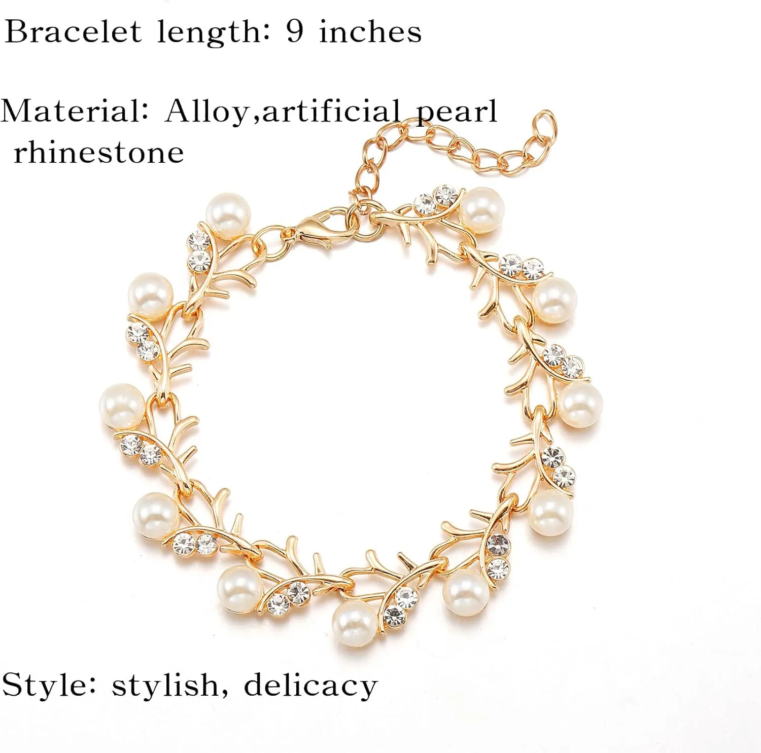 la luen Pearl Bride Wedding Jewelry Set Faux Pearls Crystal Rhinestone Necklace Earrings Bracelet Sets for Women Bridesmaid Wedding Parties Dates Everyday Wear