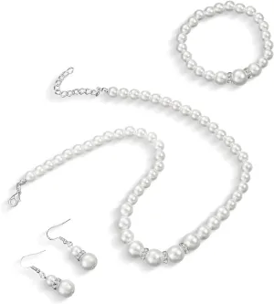 la luen Pearl Bride Wedding Jewelry Set Faux Pearls Crystal Rhinestone Necklace Earrings Bracelet Sets for Women Bridesmaid Wedding Parties Dates Everyday Wear