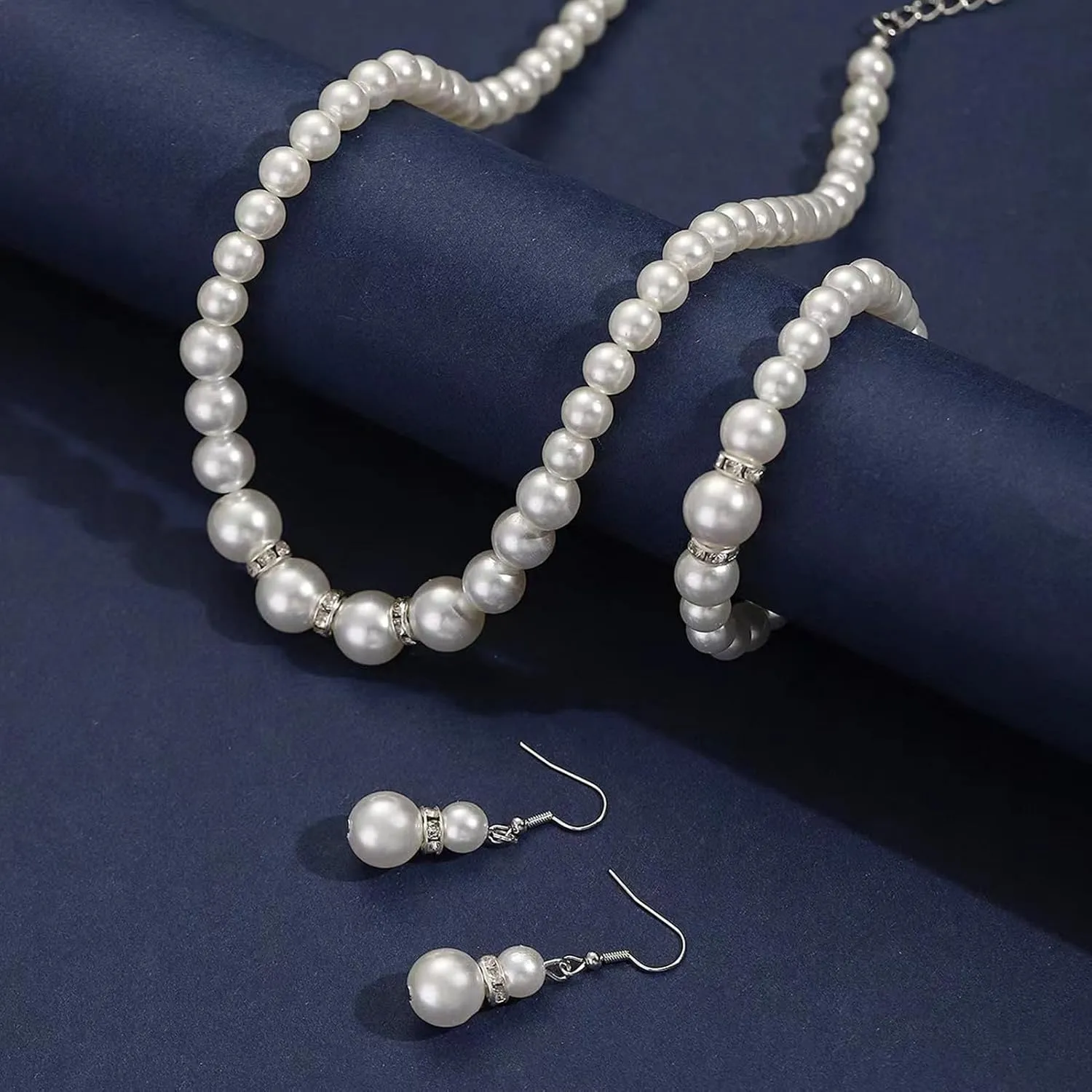 la luen Pearl Bride Wedding Jewelry Set Faux Pearls Crystal Rhinestone Necklace Earrings Bracelet Sets for Women Bridesmaid Wedding Parties Dates Everyday Wear