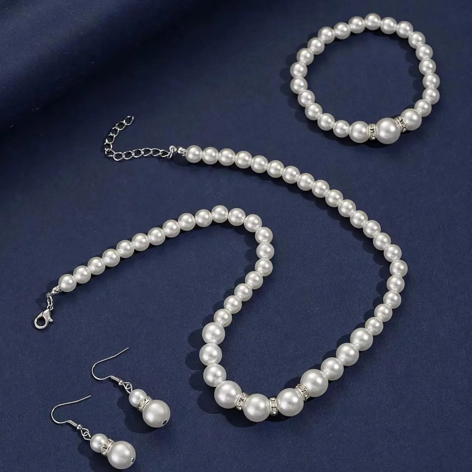 la luen Pearl Bride Wedding Jewelry Set Faux Pearls Crystal Rhinestone Necklace Earrings Bracelet Sets for Women Bridesmaid Wedding Parties Dates Everyday Wear