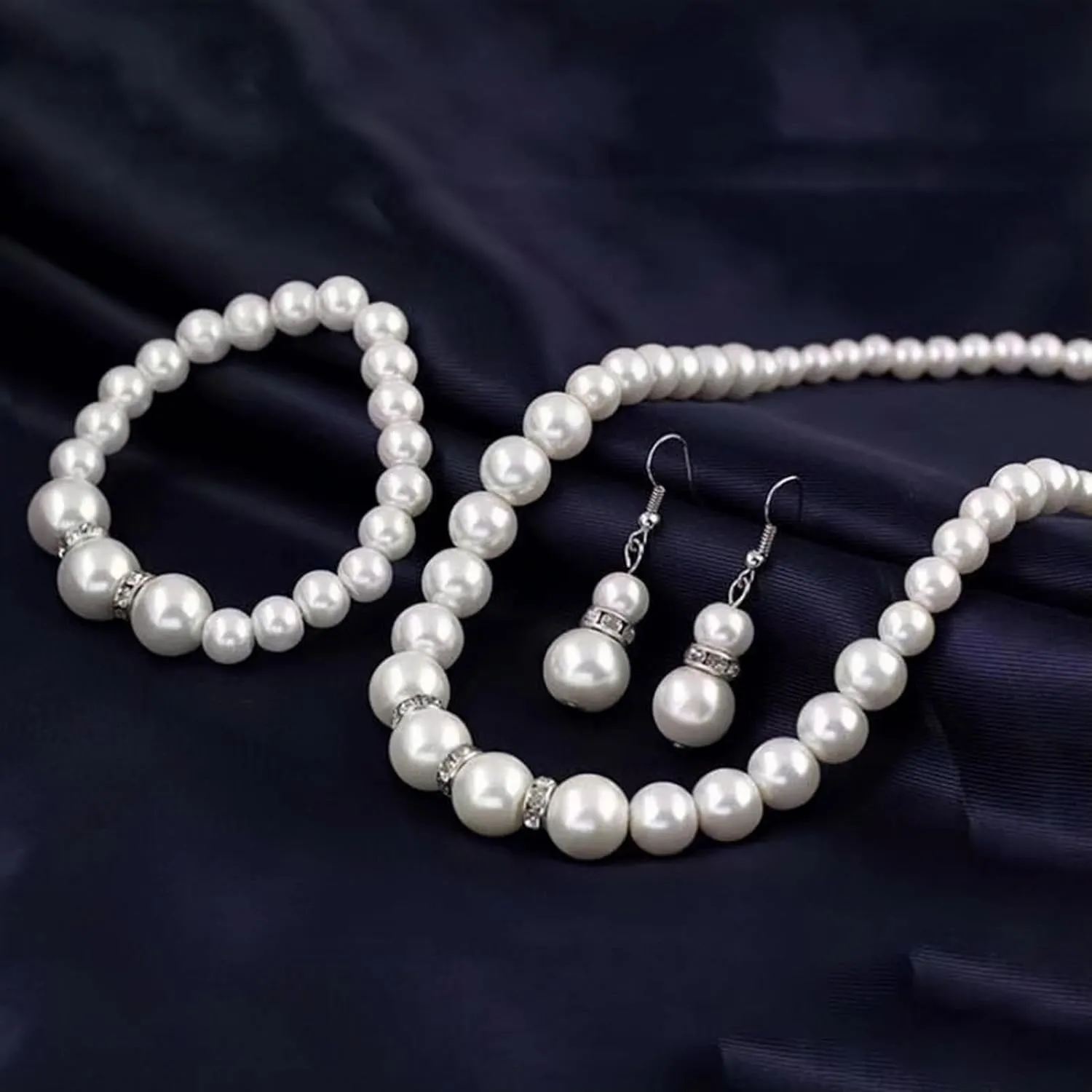 la luen Pearl Bride Wedding Jewelry Set Faux Pearls Crystal Rhinestone Necklace Earrings Bracelet Sets for Women Bridesmaid Wedding Parties Dates Everyday Wear
