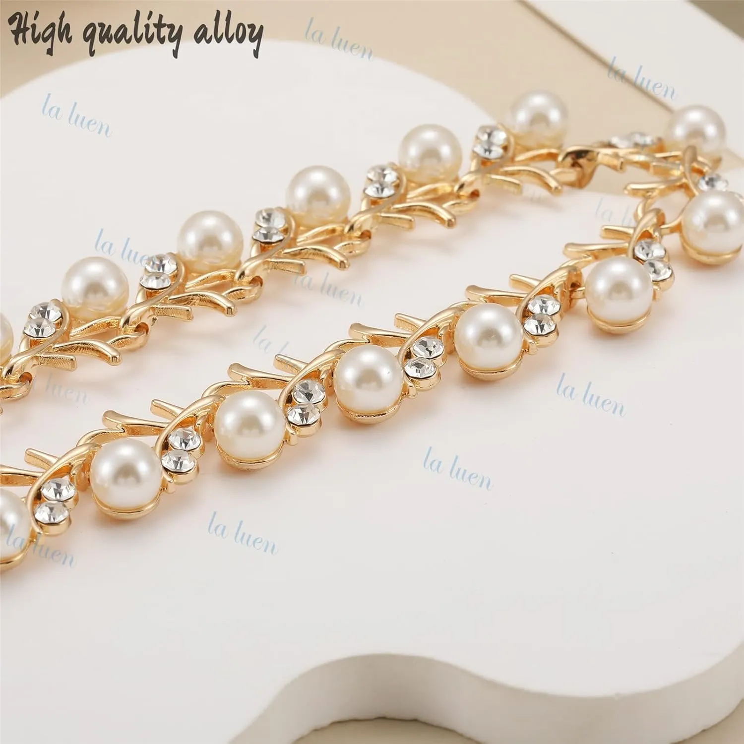la luen Pearl Bride Wedding Jewelry Set Faux Pearls Crystal Rhinestone Necklace Earrings Bracelet Sets for Women Bridesmaid Wedding Parties Dates Everyday Wear