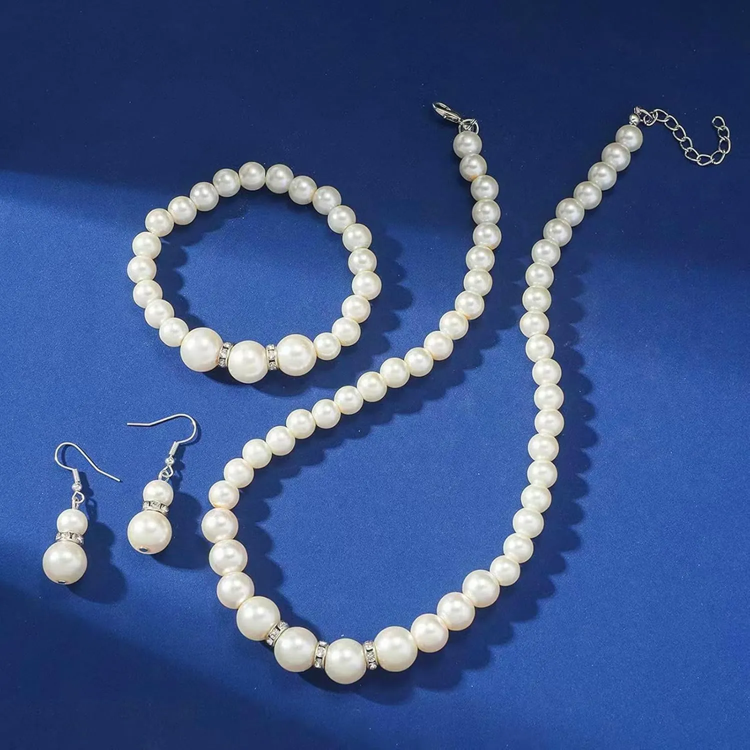 la luen Pearl Bride Wedding Jewelry Set Faux Pearls Crystal Rhinestone Necklace Earrings Bracelet Sets for Women Bridesmaid Wedding Parties Dates Everyday Wear