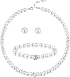 la luen Pearl Bride Wedding Jewelry Set Faux Pearls Crystal Rhinestone Necklace Earrings Bracelet Sets for Women Bridesmaid Wedding Parties Dates Everyday Wear