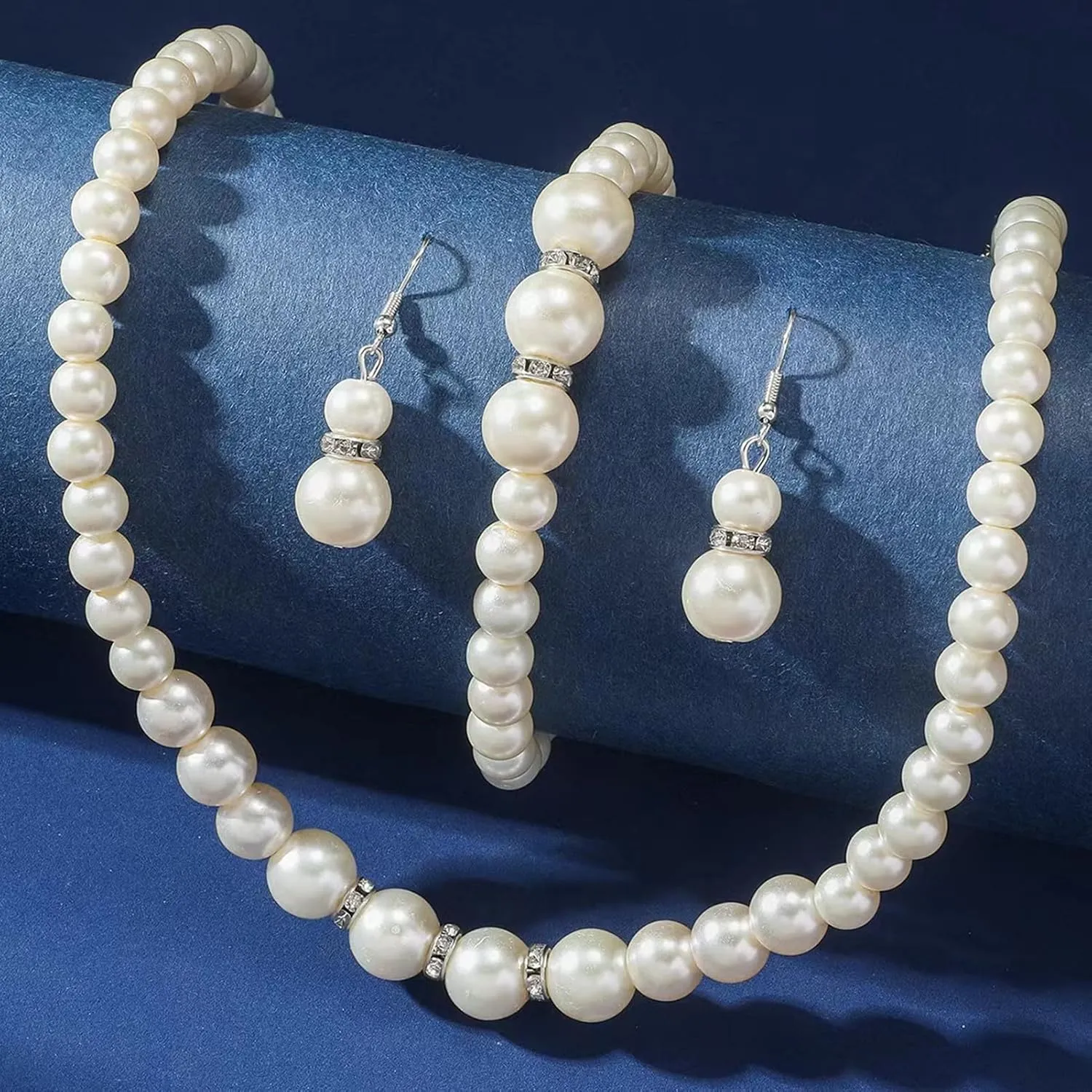 la luen Pearl Bride Wedding Jewelry Set Faux Pearls Crystal Rhinestone Necklace Earrings Bracelet Sets for Women Bridesmaid Wedding Parties Dates Everyday Wear
