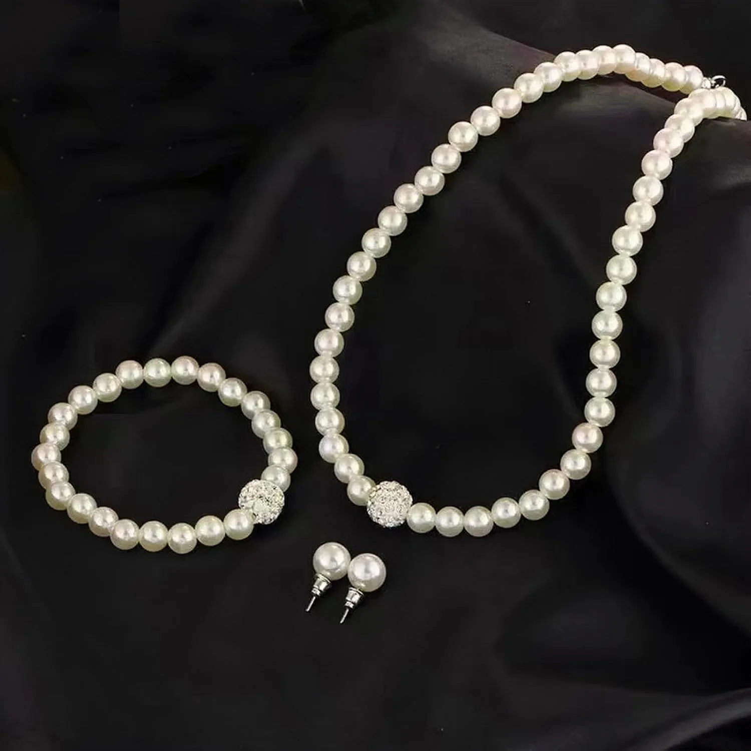 la luen Pearl Bride Wedding Jewelry Set Faux Pearls Crystal Rhinestone Necklace Earrings Bracelet Sets for Women Bridesmaid Wedding Parties Dates Everyday Wear