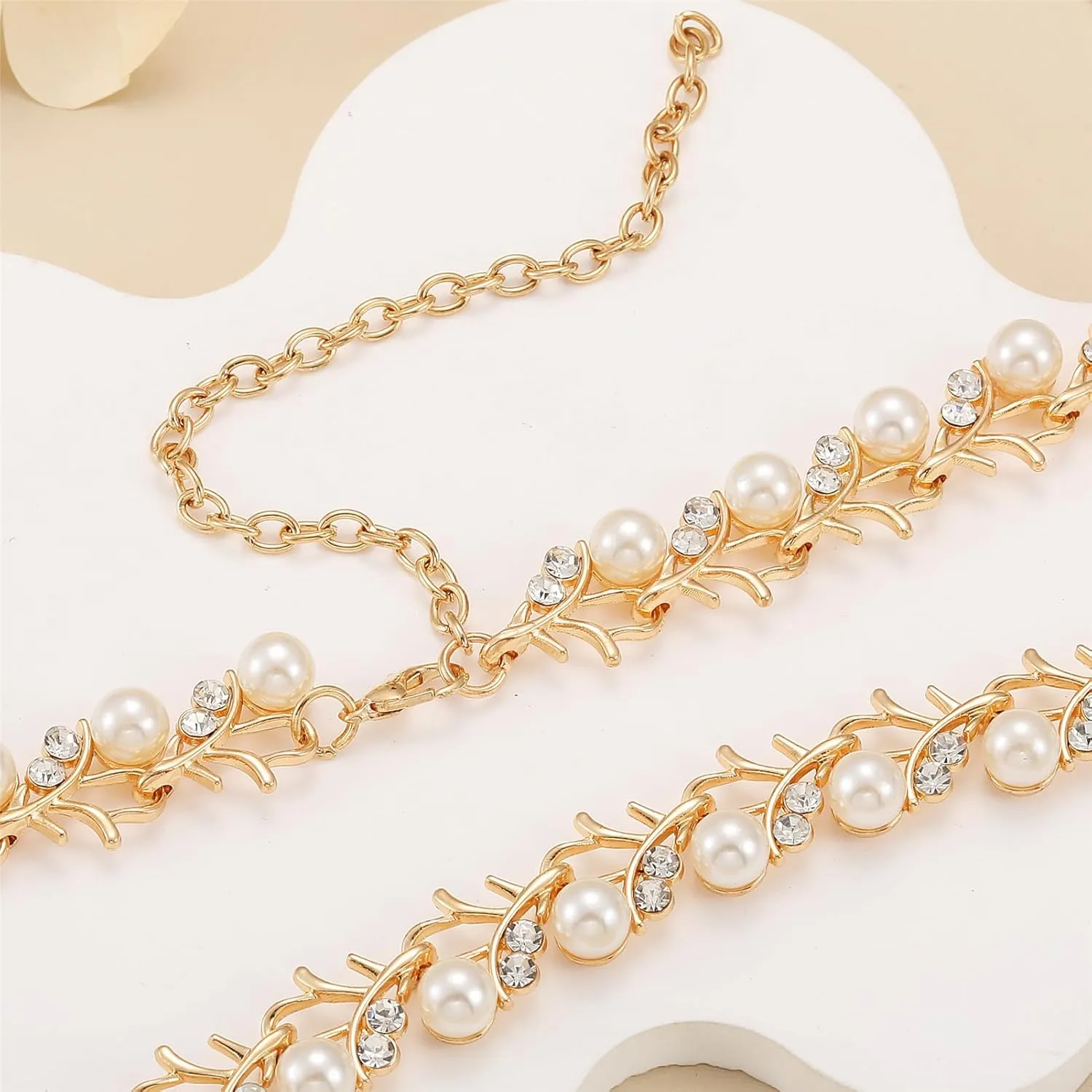 la luen Pearl Bride Wedding Jewelry Set Faux Pearls Crystal Rhinestone Necklace Earrings Bracelet Sets for Women Bridesmaid Wedding Parties Dates Everyday Wear