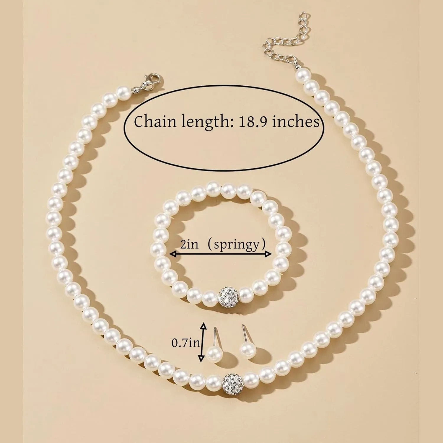 la luen Pearl Bride Wedding Jewelry Set Faux Pearls Crystal Rhinestone Necklace Earrings Bracelet Sets for Women Bridesmaid Wedding Parties Dates Everyday Wear