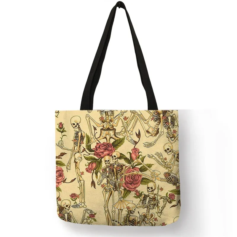 Large Capacity Canvas/Linen Shopping Bag with Unique Detailed Designs - Multipurpose