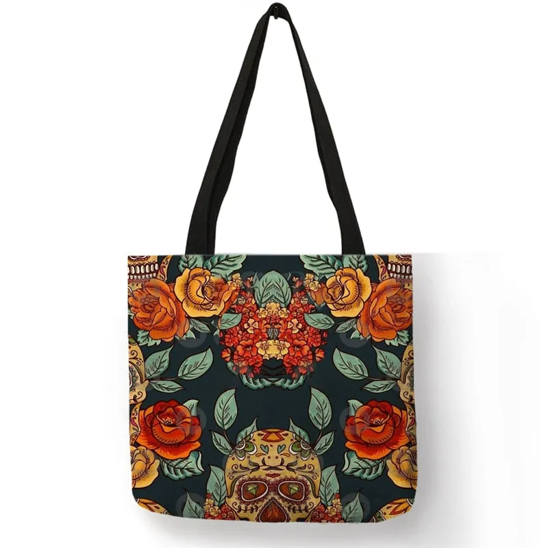 Large Capacity Canvas/Linen Shopping Bag with Unique Detailed Designs - Multipurpose