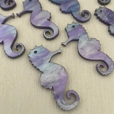 Laser Cut Acrylic - 50mm Seahorse 1 Tag Hole Inward Facing PAIR