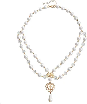 Layered Gold Pearls Choker Necklace for Women,Stackable Teardrop Heart Pendant Necklace Adjustable Cross Necklace Christmas Jewelry Accessories Gifts