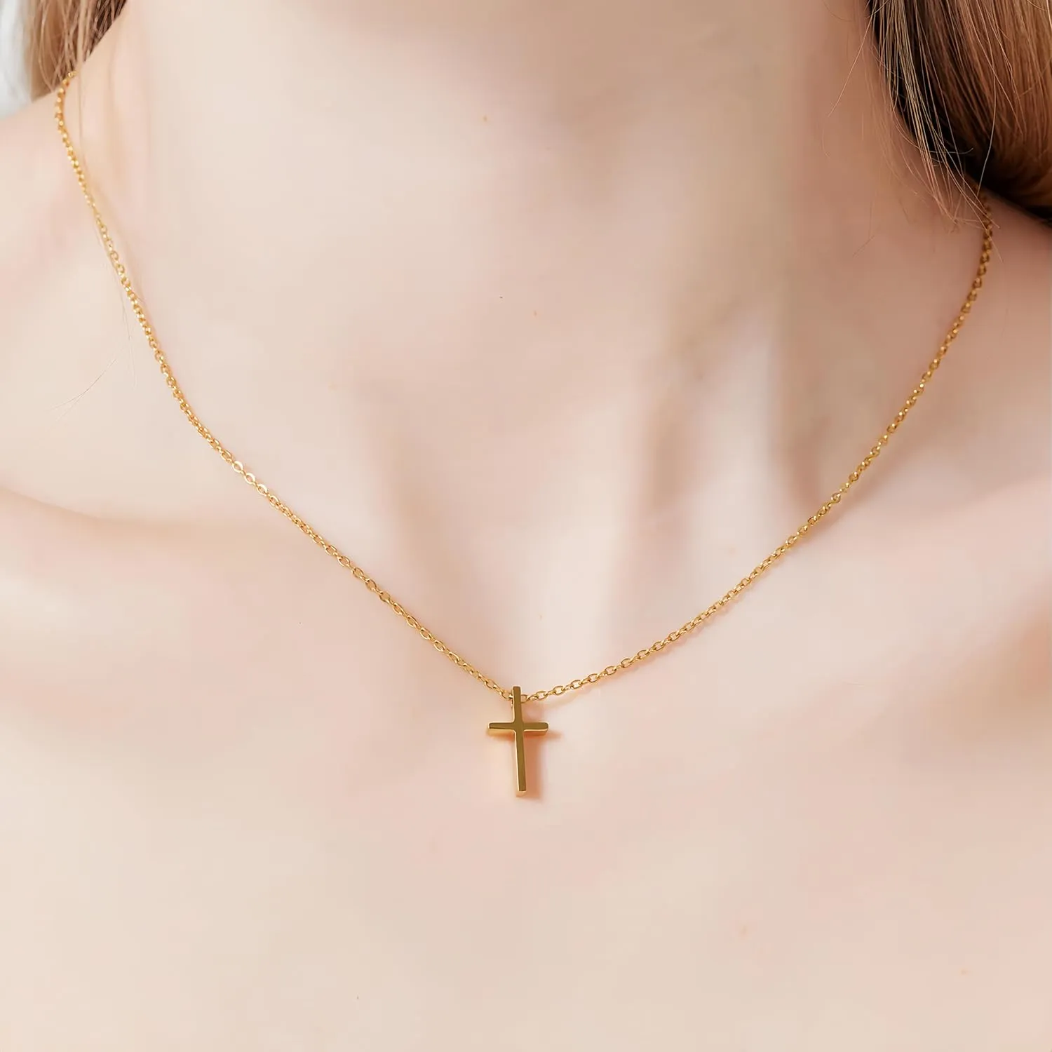 Layered Initial Necklace for Women, Fashion Cross Pendant Necklaces for Women, 18K Gold Plated Cute Letter Necklace A-Z, Hypoallergenic, Religious Christian Jewelry Birthday Gifts for Women