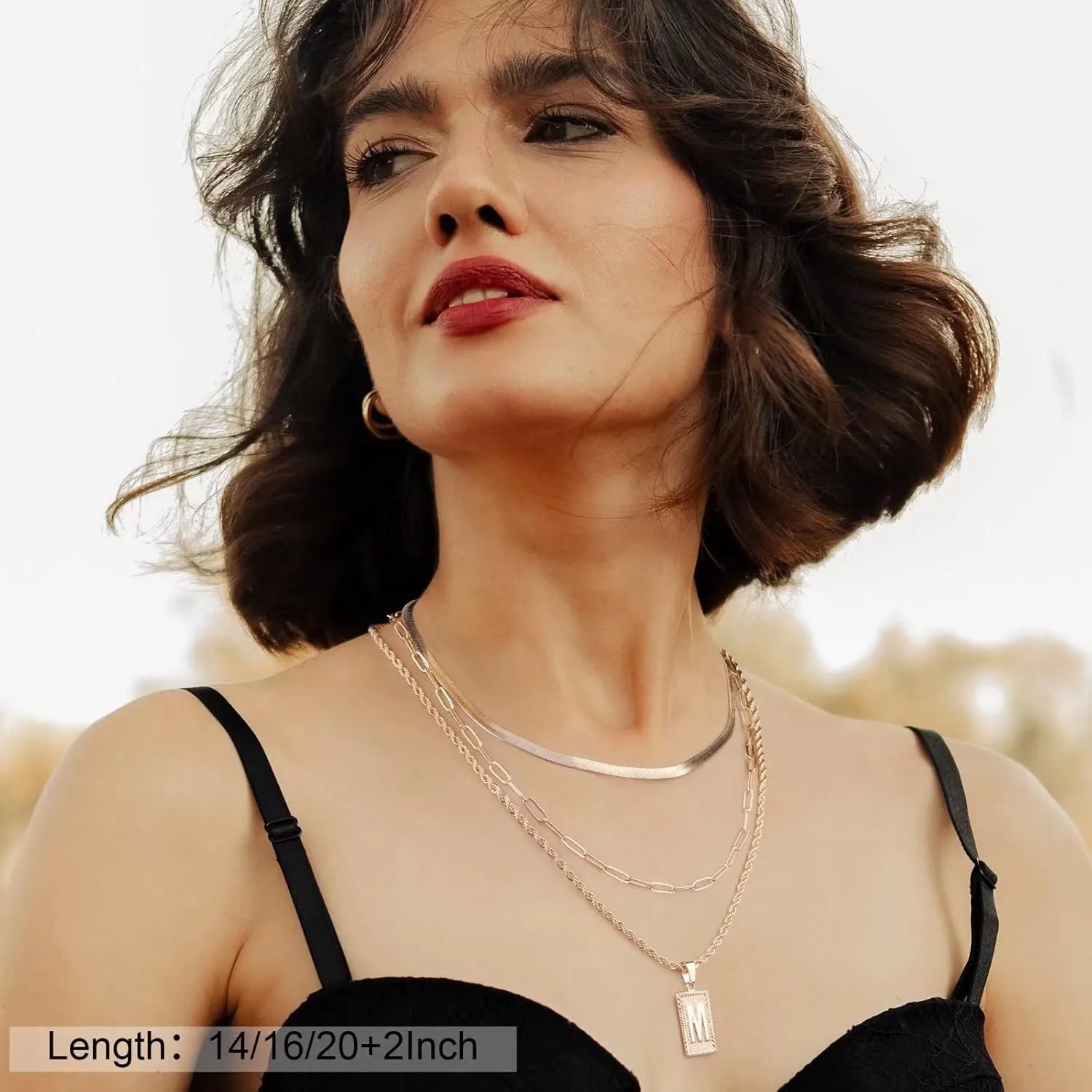 Layered Initial Necklaces for Women, 14K Gold Plated Layering Paperclip Chain Snake Choker Necklace Dainty Rope Chain Square Pendant Letter Initial Necklaces Gold Layered Necklaces for Women Jewelry