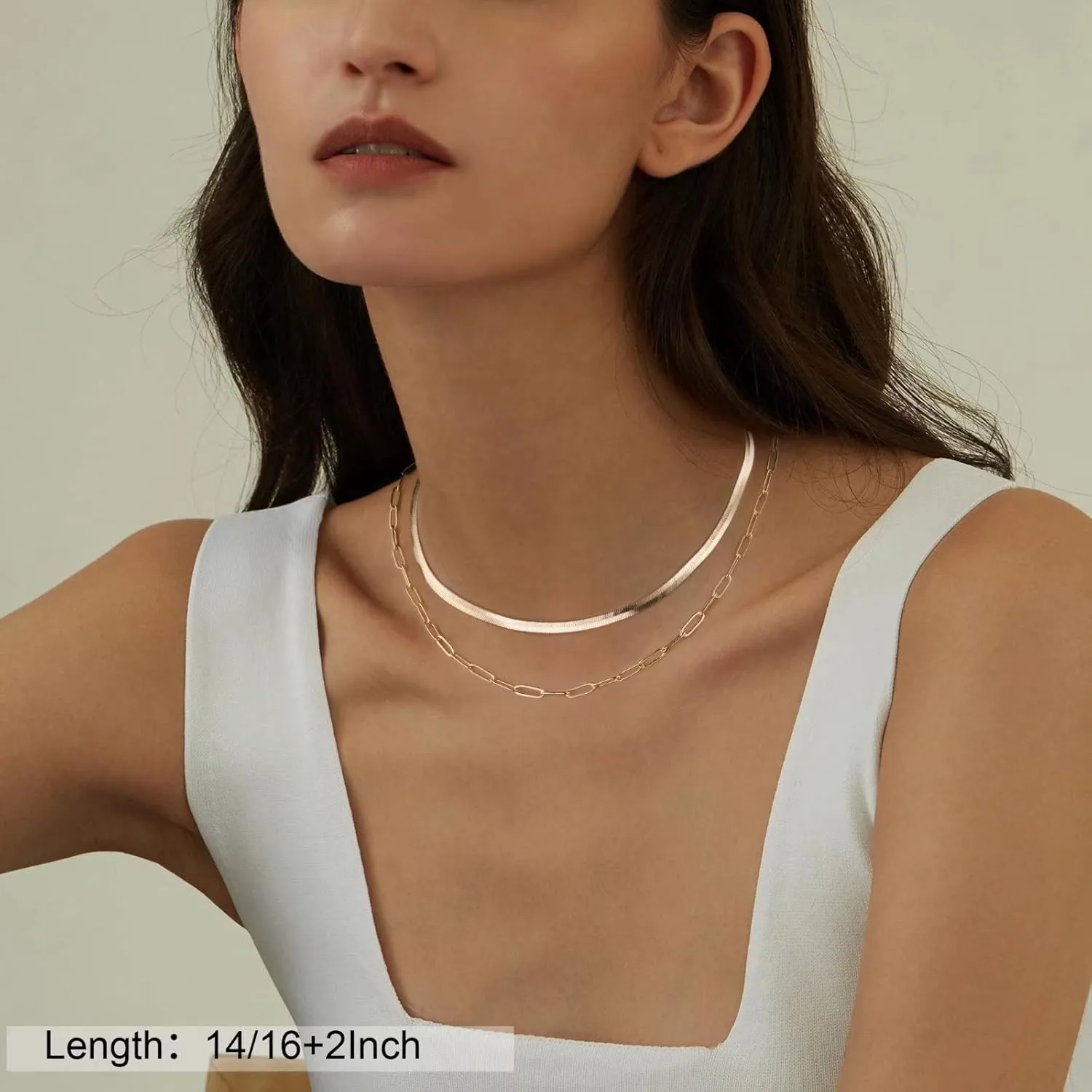 Layered Initial Necklaces for Women, 14K Gold Plated Layering Paperclip Chain Snake Choker Necklace Dainty Rope Chain Square Pendant Letter Initial Necklaces Gold Layered Necklaces for Women Jewelry