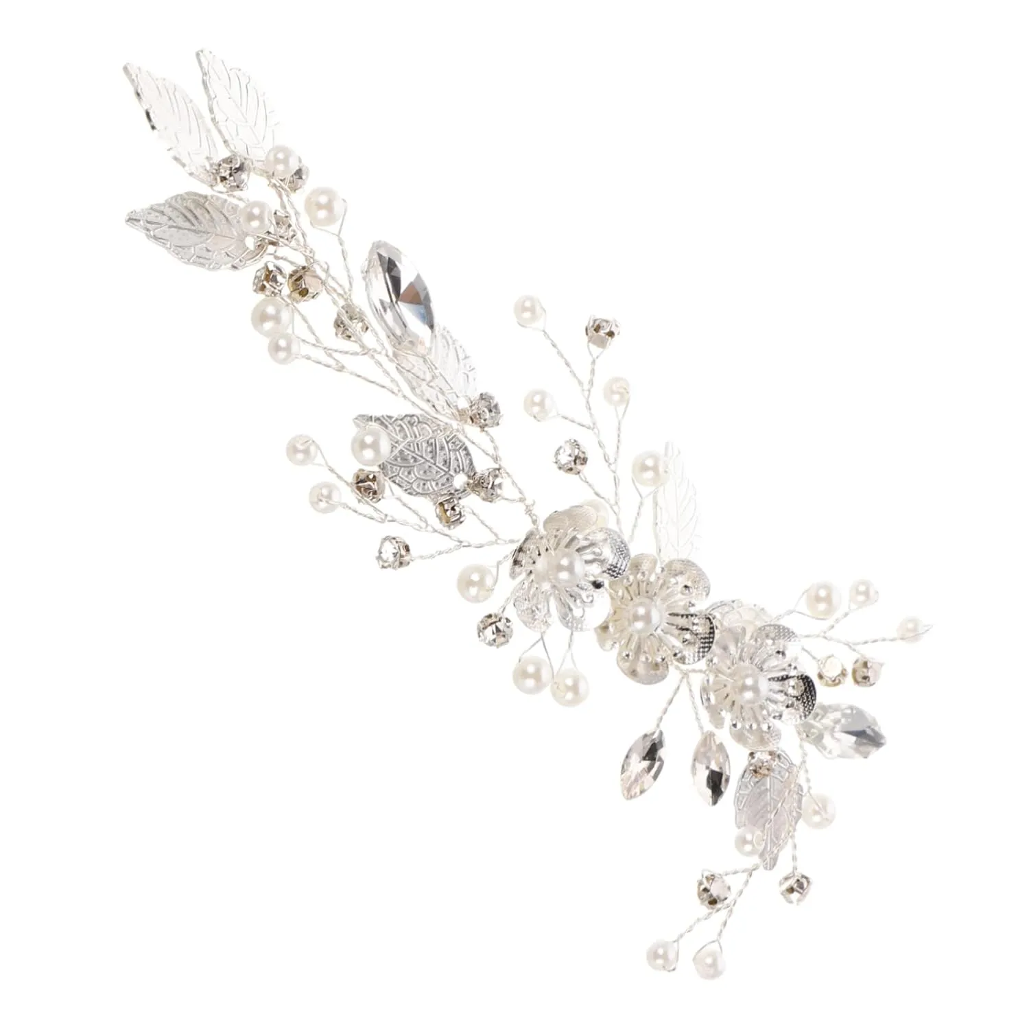 Leaf Flower Hair Clasp Pearl Barrettes for Women Bridal Accessory Headband