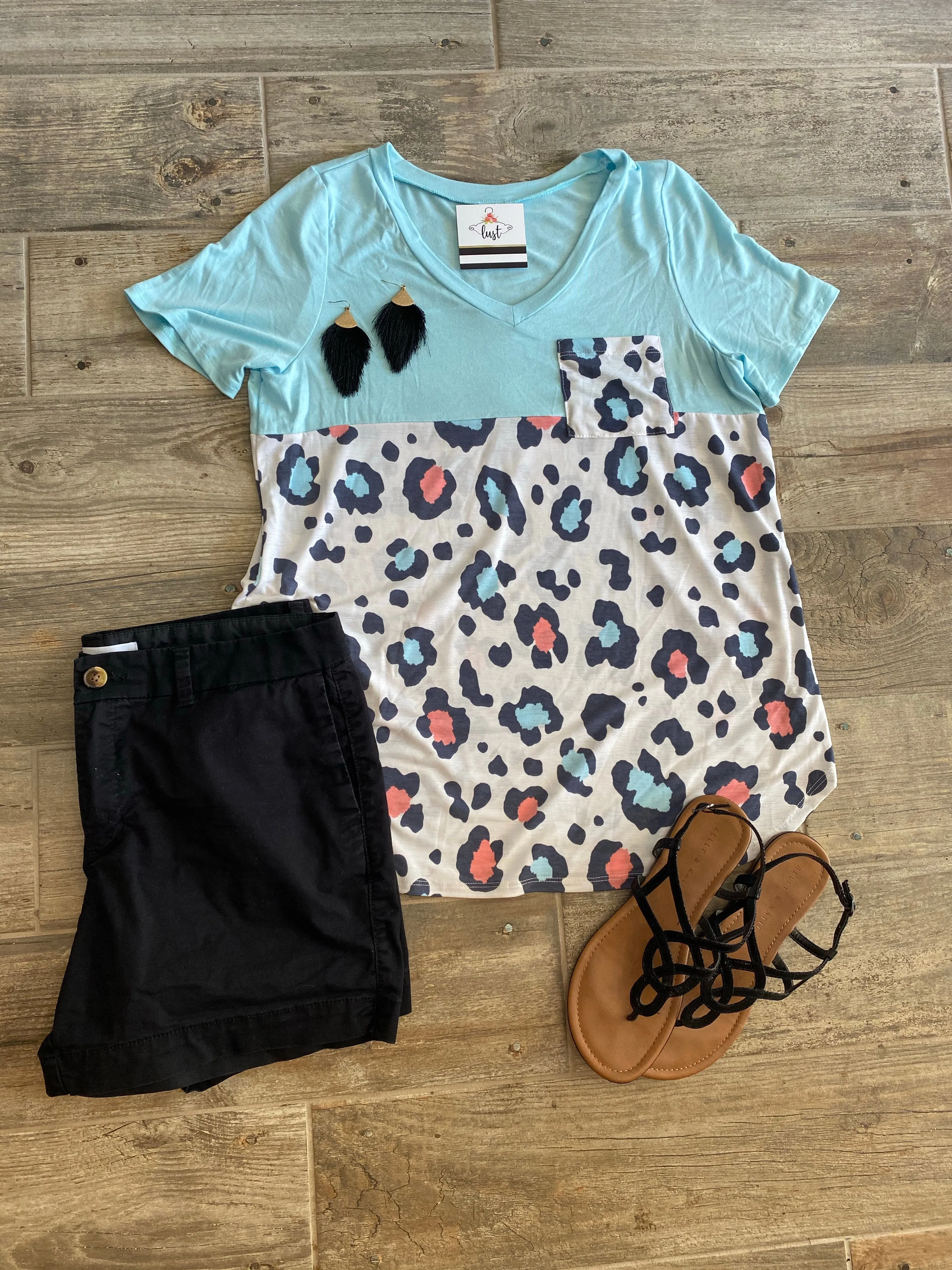 Leopard Print Color Block Shirt