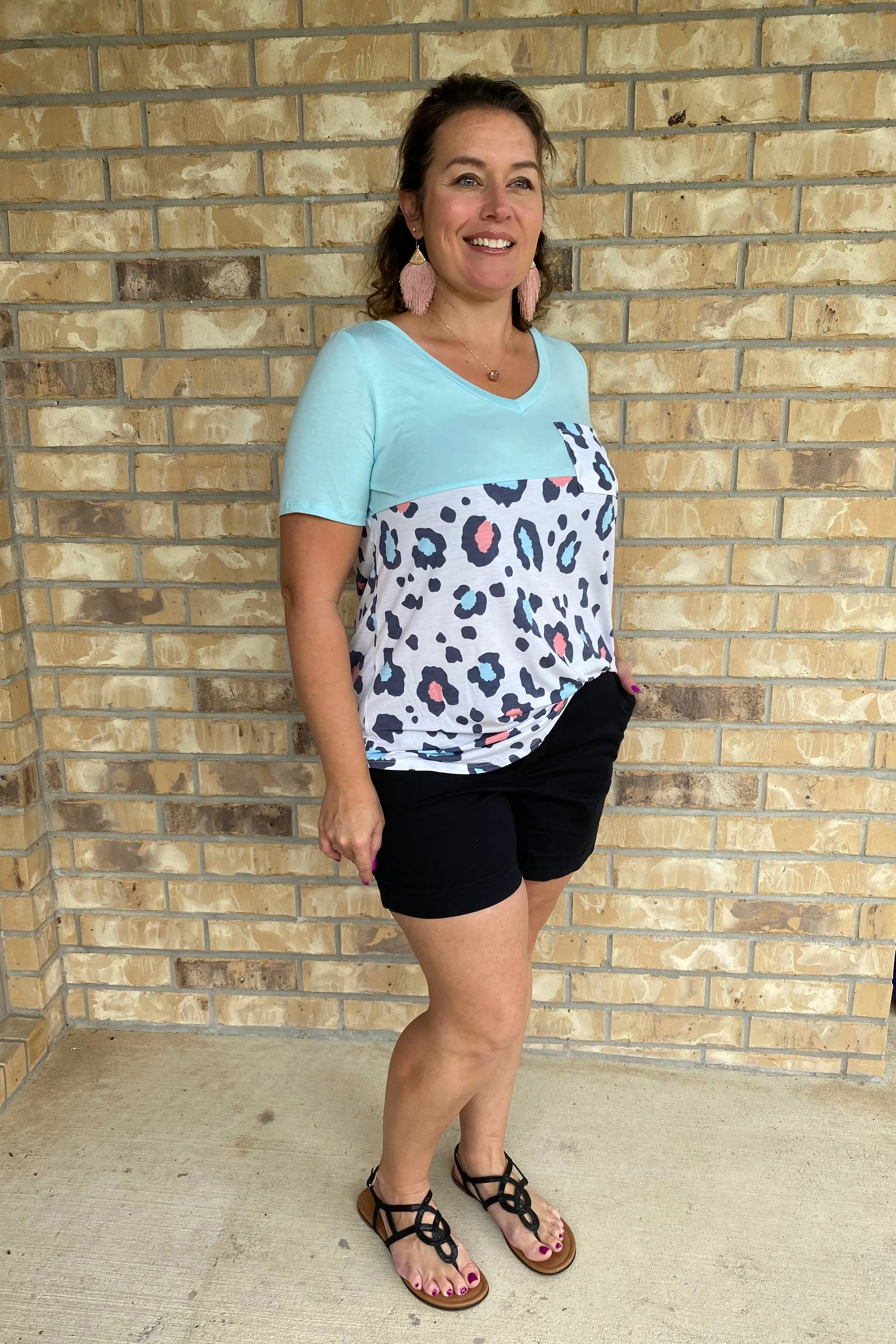 Leopard Print Color Block Shirt