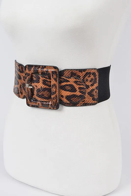 Leopard Print Faux Leather Stretch Belt