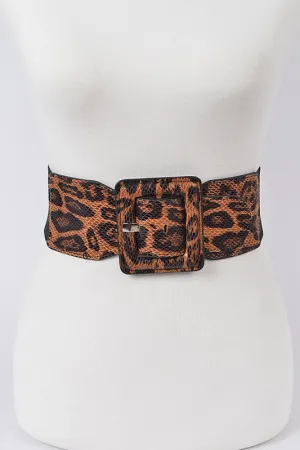 Leopard Print Faux Leather Stretch Belt