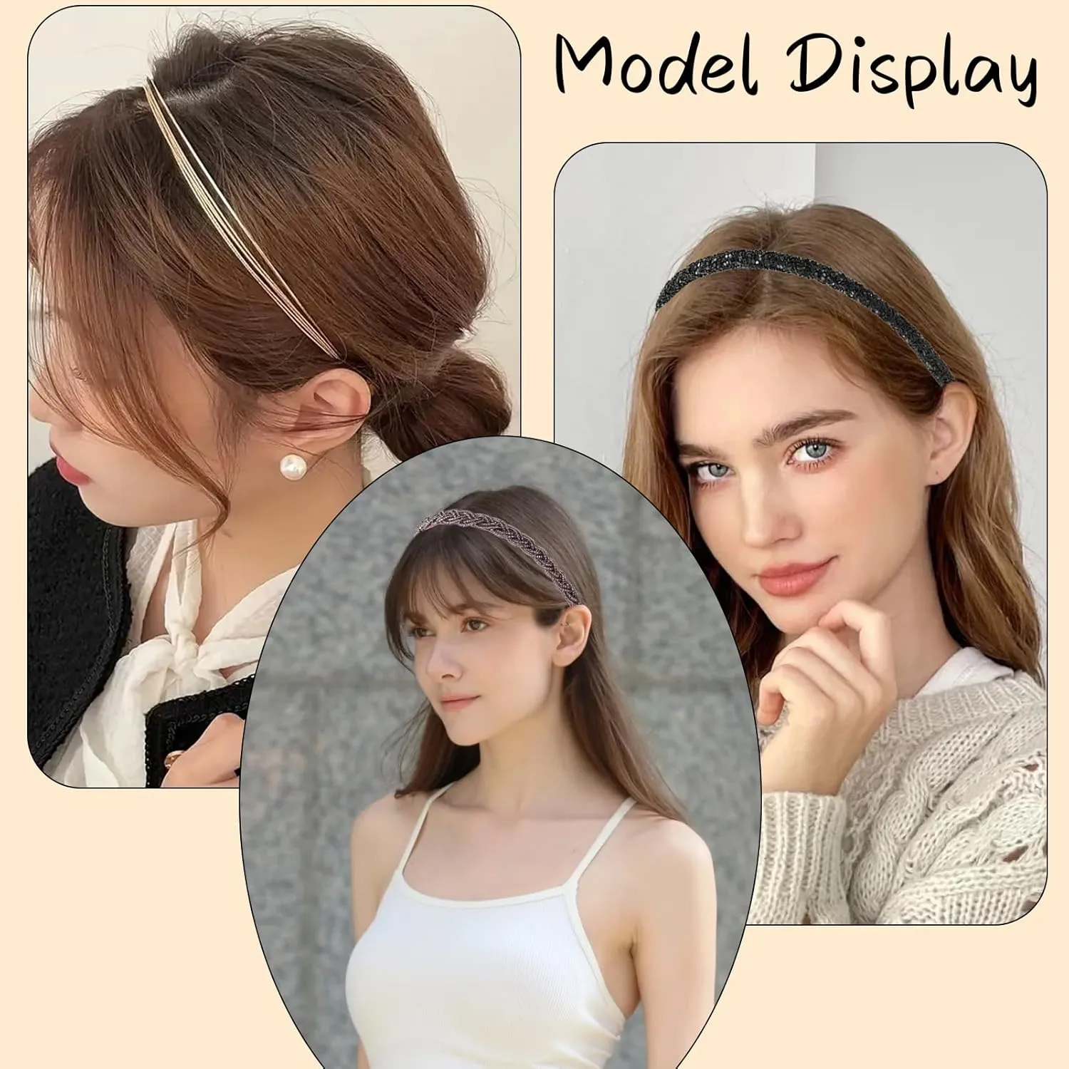 LifeDawn Headbands for Women Girls, 10Pcs Gold, Pearl Beaded Metal Hair Band, Rhinestone Head Bands, Nonslip Bridal Wedding Hair Accessories