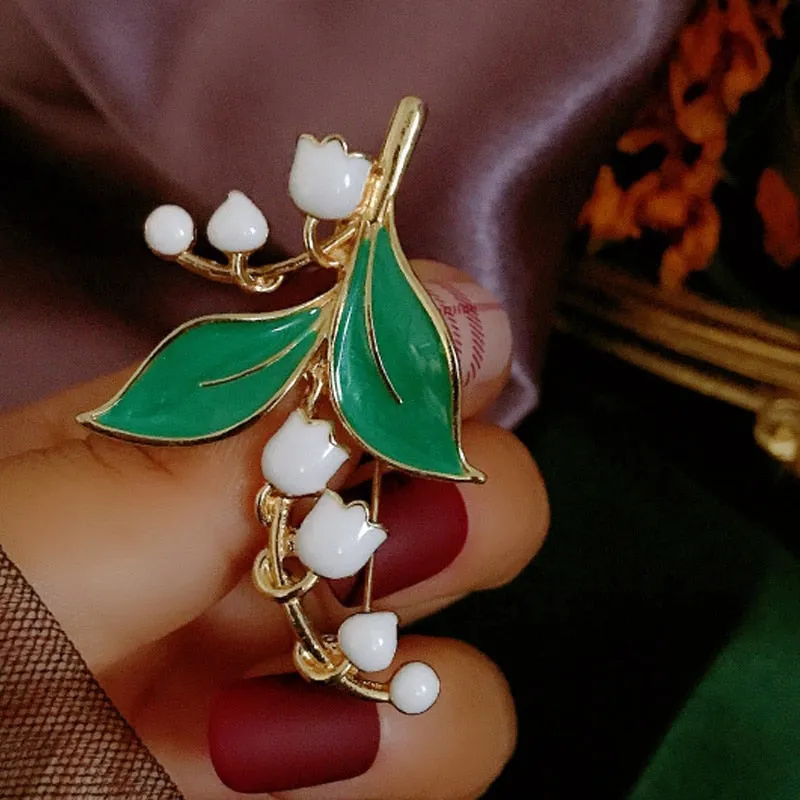 Lily of the valley Brooch Green Plant Exquisite Women Clothing Silk Scarf Brooches