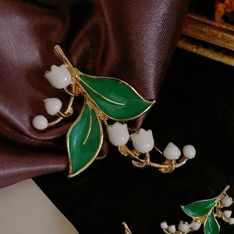 Lily of the valley Brooch Green Plant Exquisite Women Clothing Silk Scarf Brooches