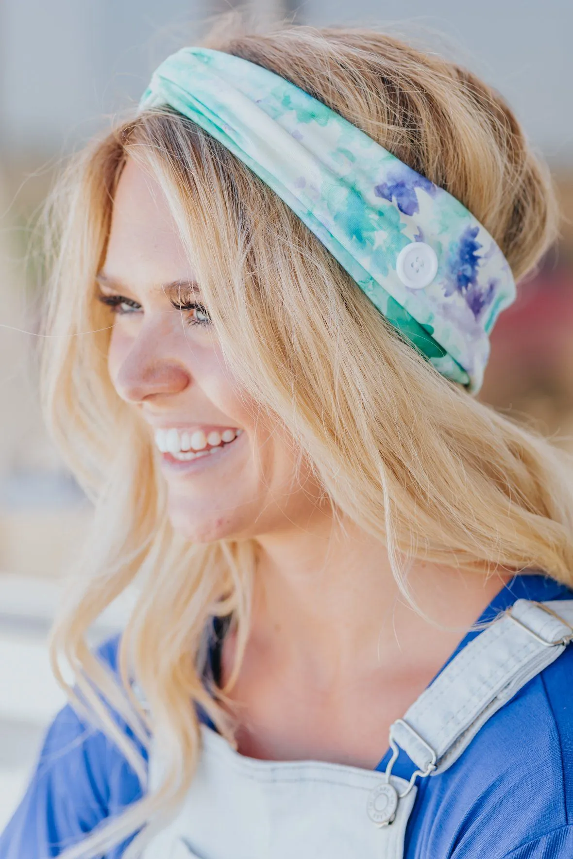 Little Helper Headband Set for Masks in Green Floral/Navy