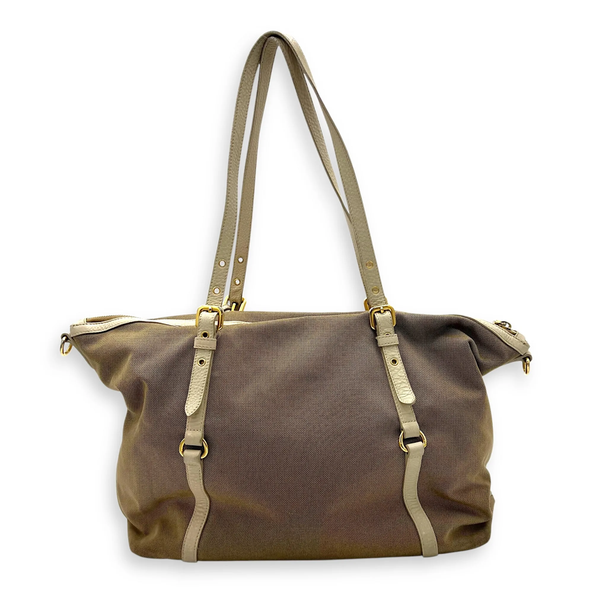Logo Tote Bag Beige in Canvas, Gold hardware