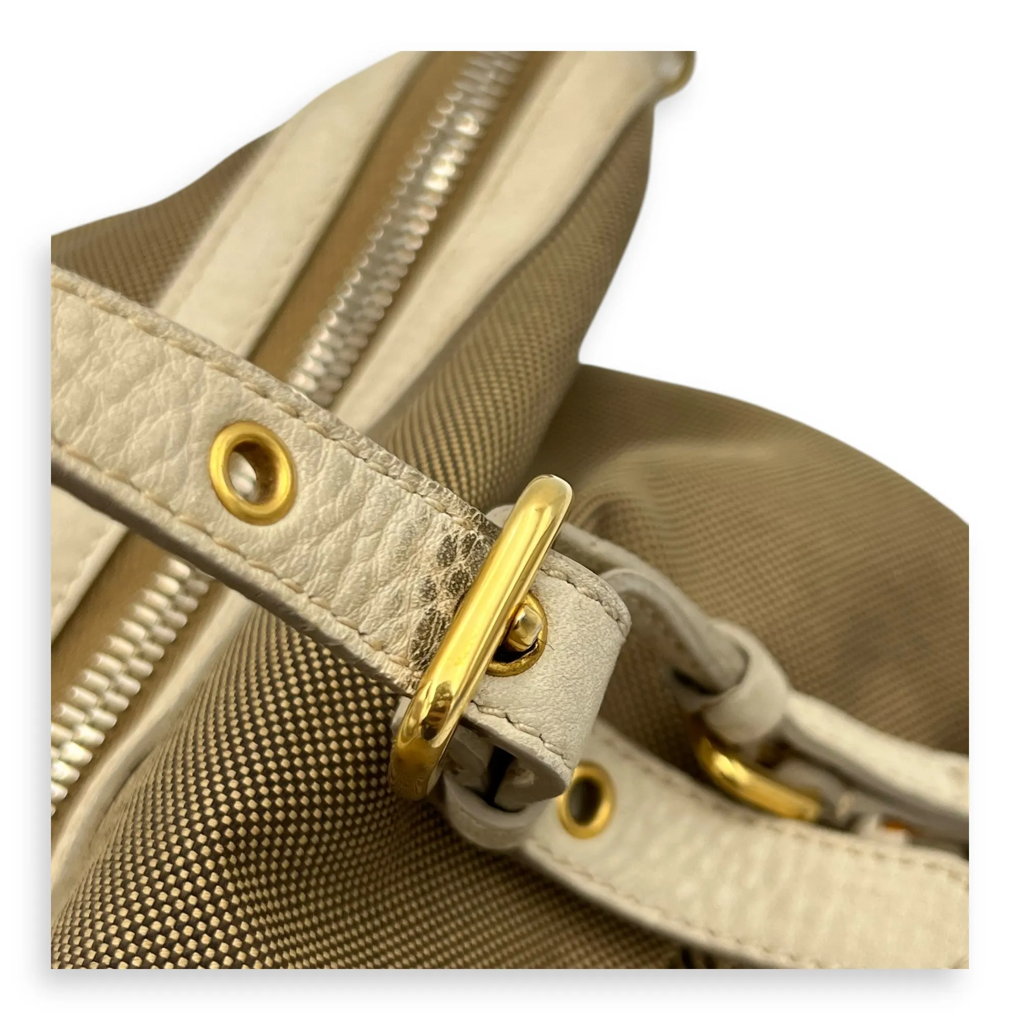 Logo Tote Bag Beige in Canvas, Gold hardware