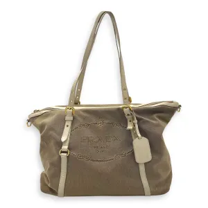 Logo Tote Bag Beige in Canvas, Gold hardware