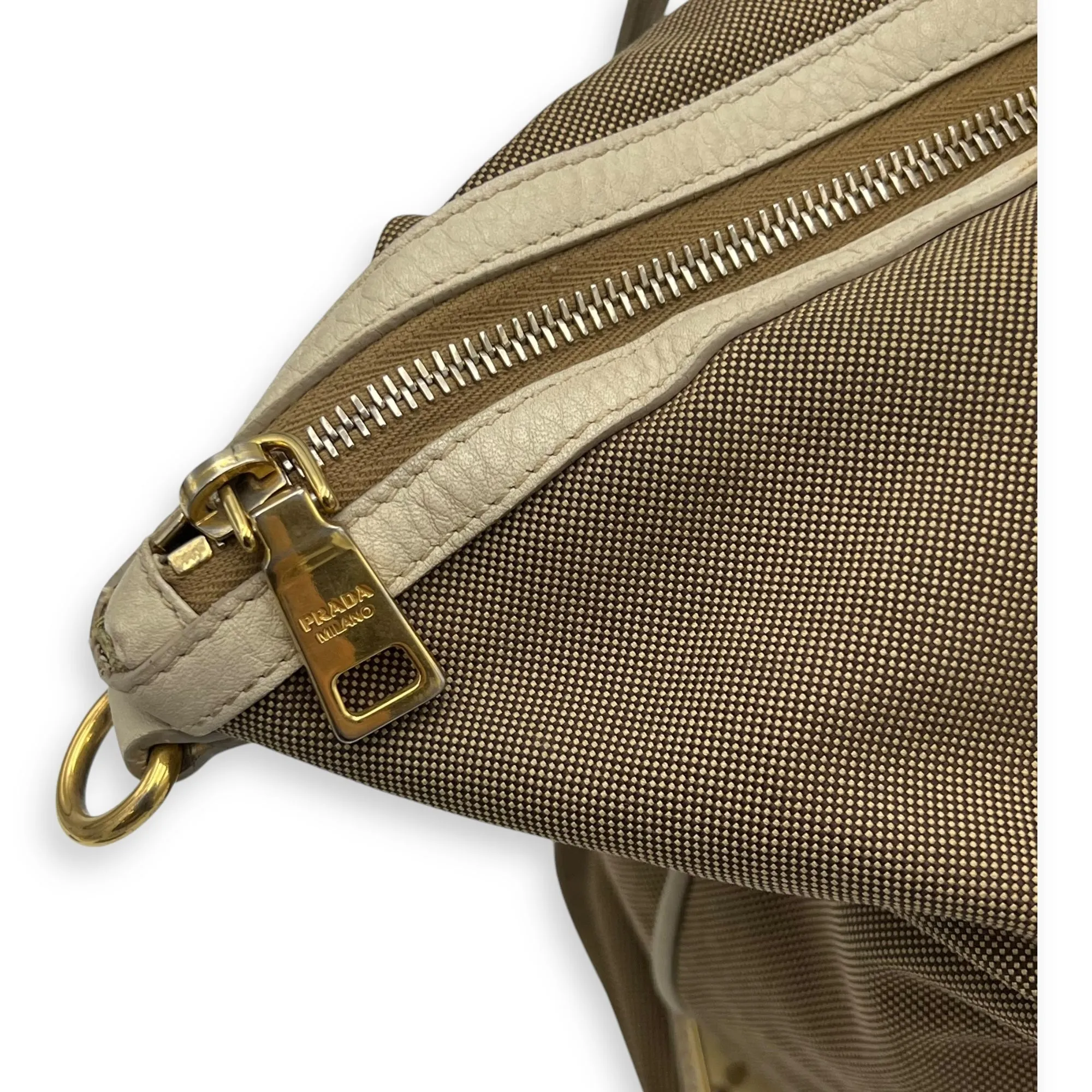 Logo Tote Bag Beige in Canvas, Gold hardware
