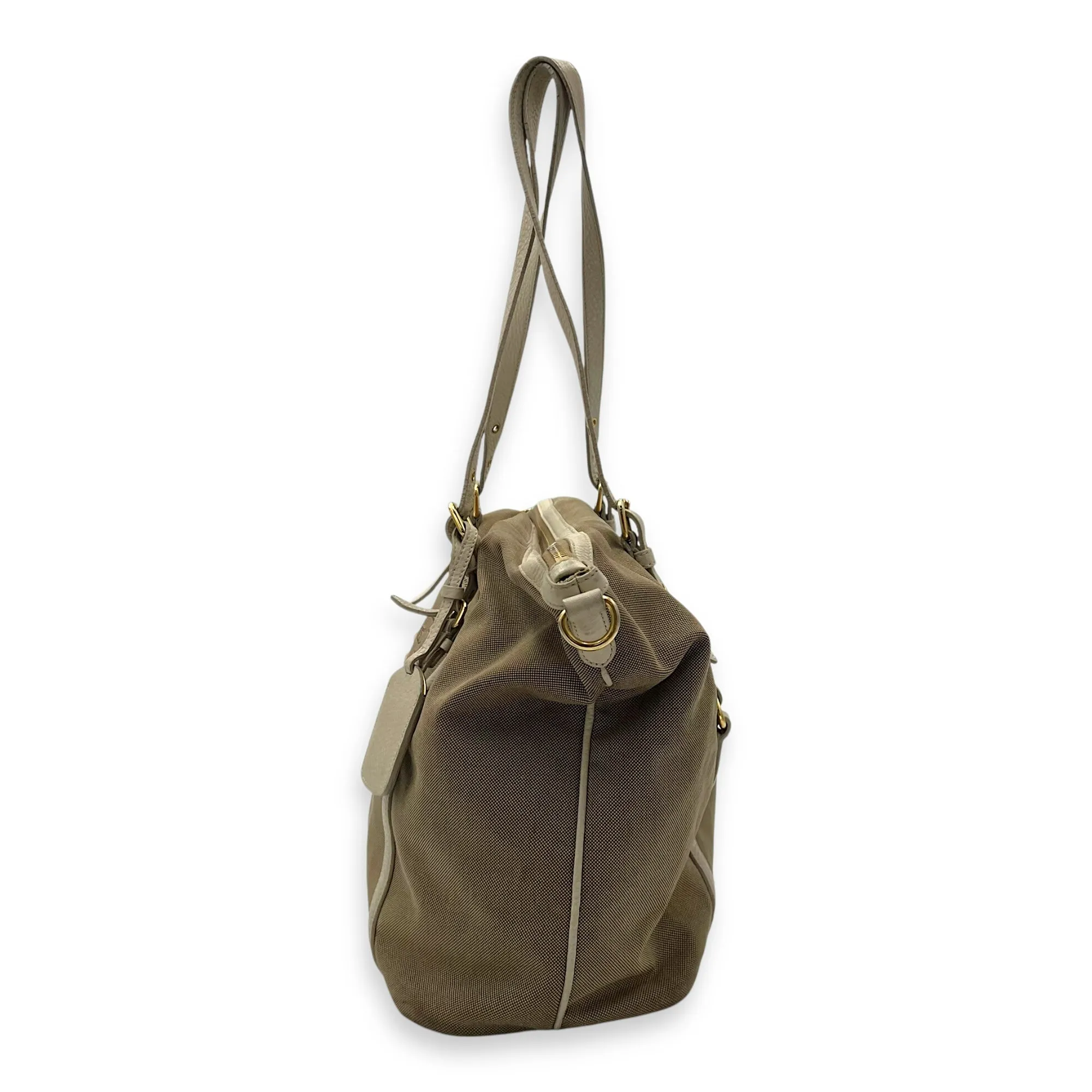 Logo Tote Bag Beige in Canvas, Gold hardware