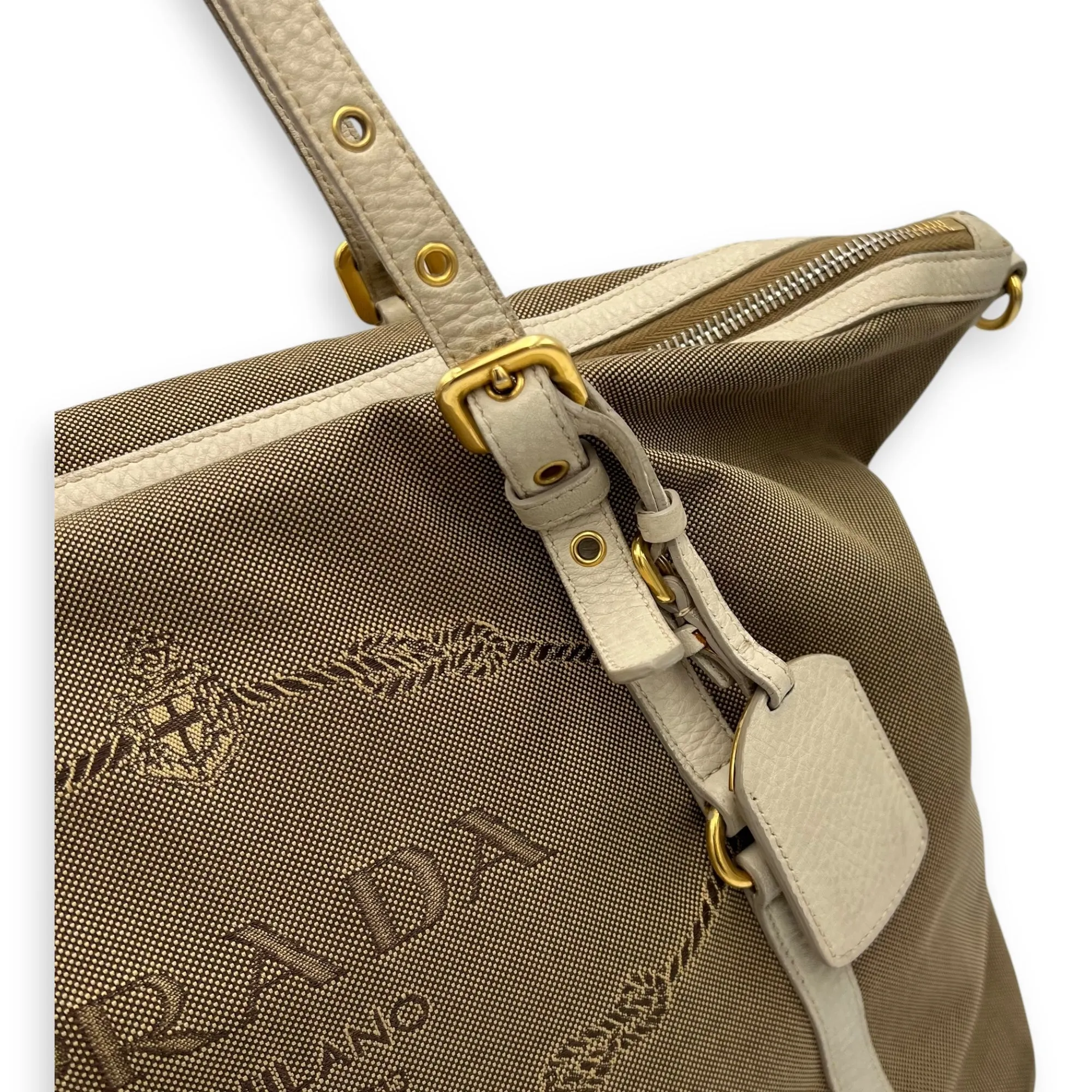 Logo Tote Bag Beige in Canvas, Gold hardware