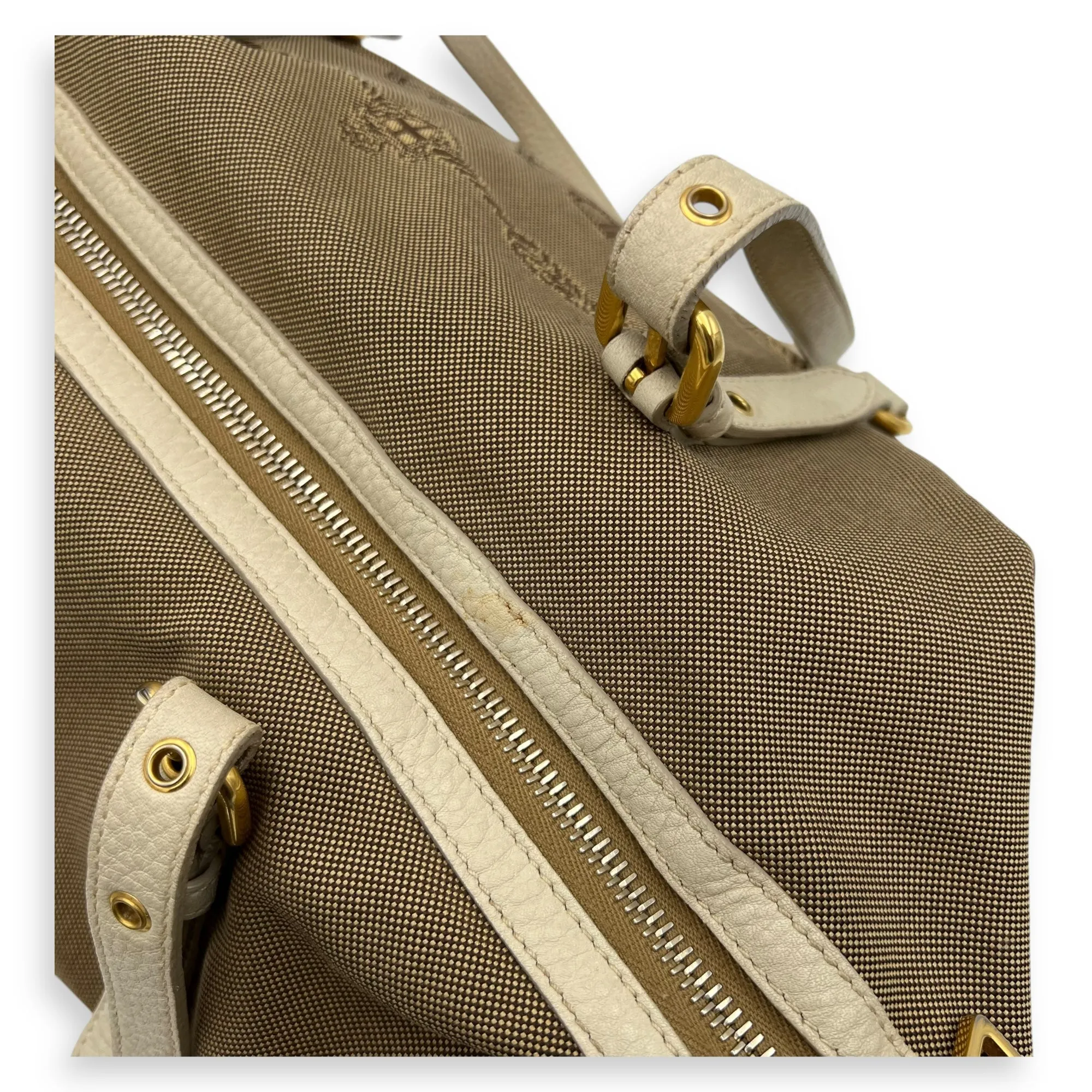 Logo Tote Bag Beige in Canvas, Gold hardware