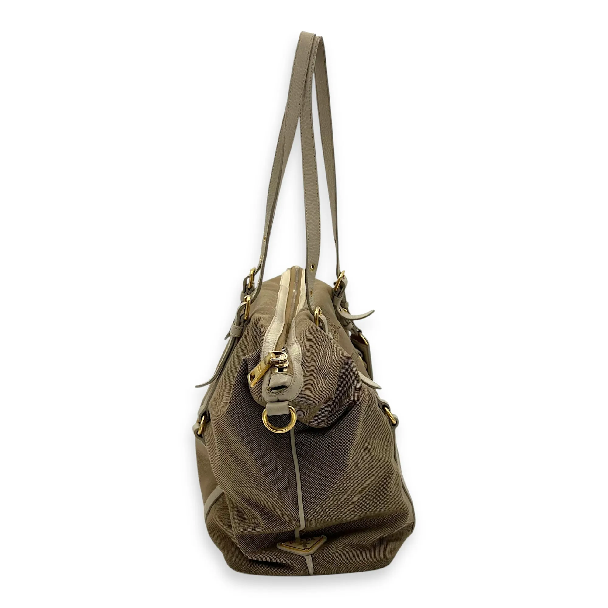 Logo Tote Bag Beige in Canvas, Gold hardware