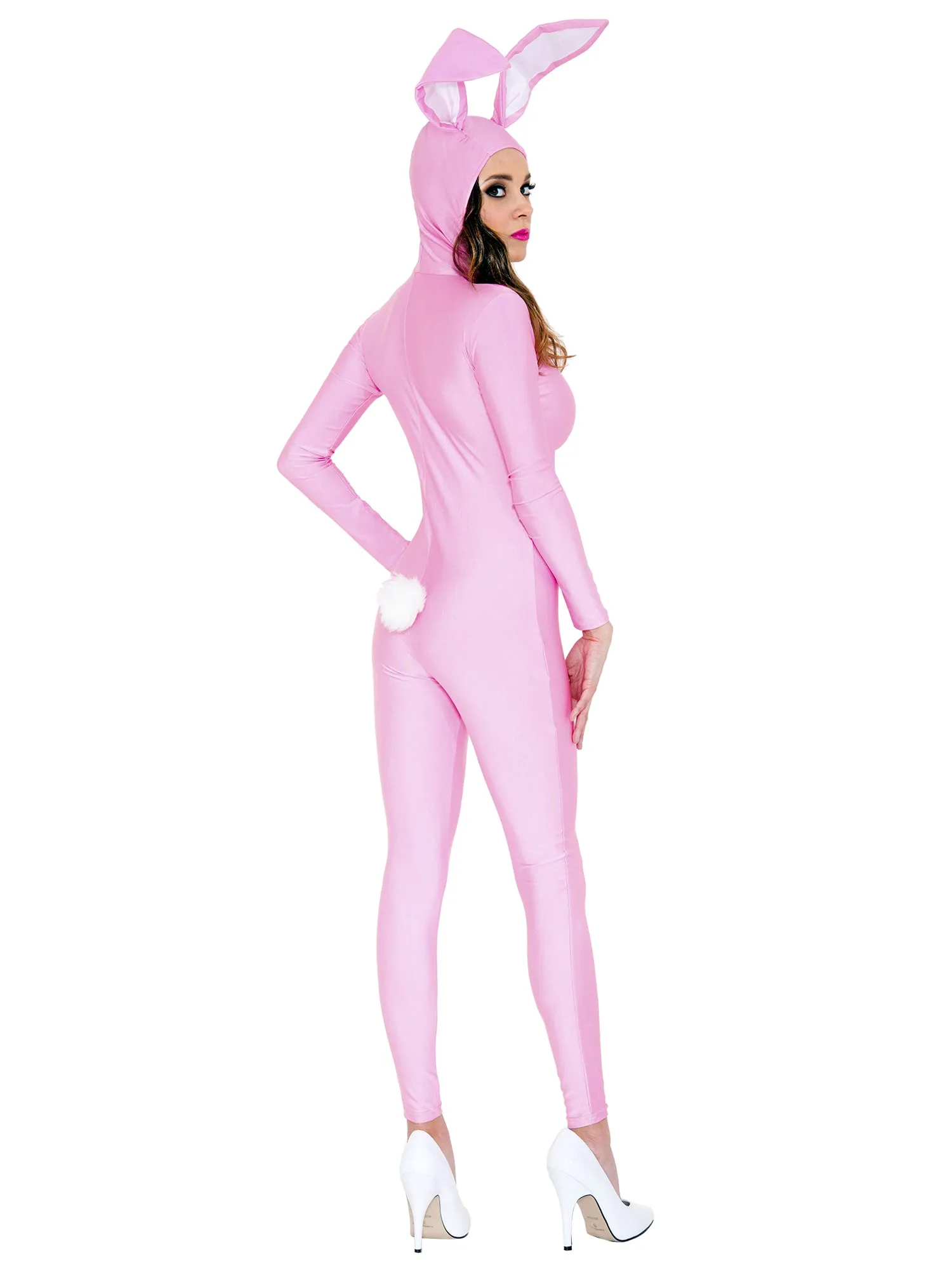Long Sleeve Pink Bodystocking with Attached Bunny Ears