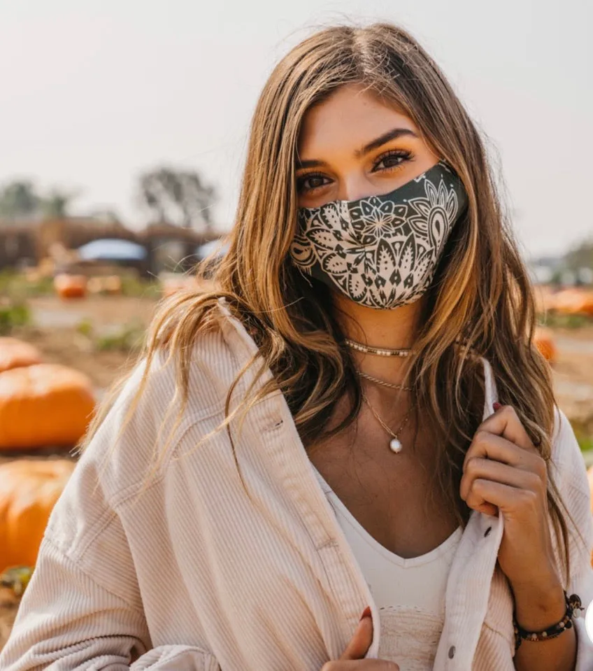 Lotus and Luna Nose Wire Wide Print Face Mask