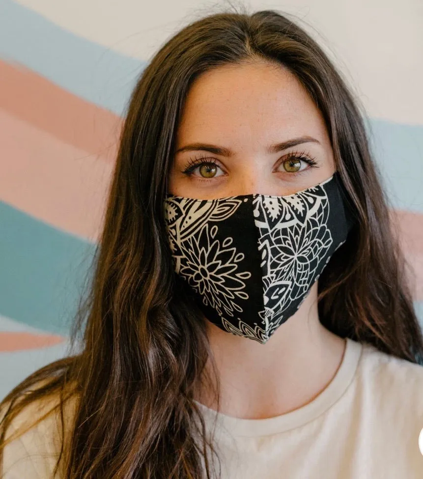 Lotus and Luna Nose Wire Wide Print Face Mask