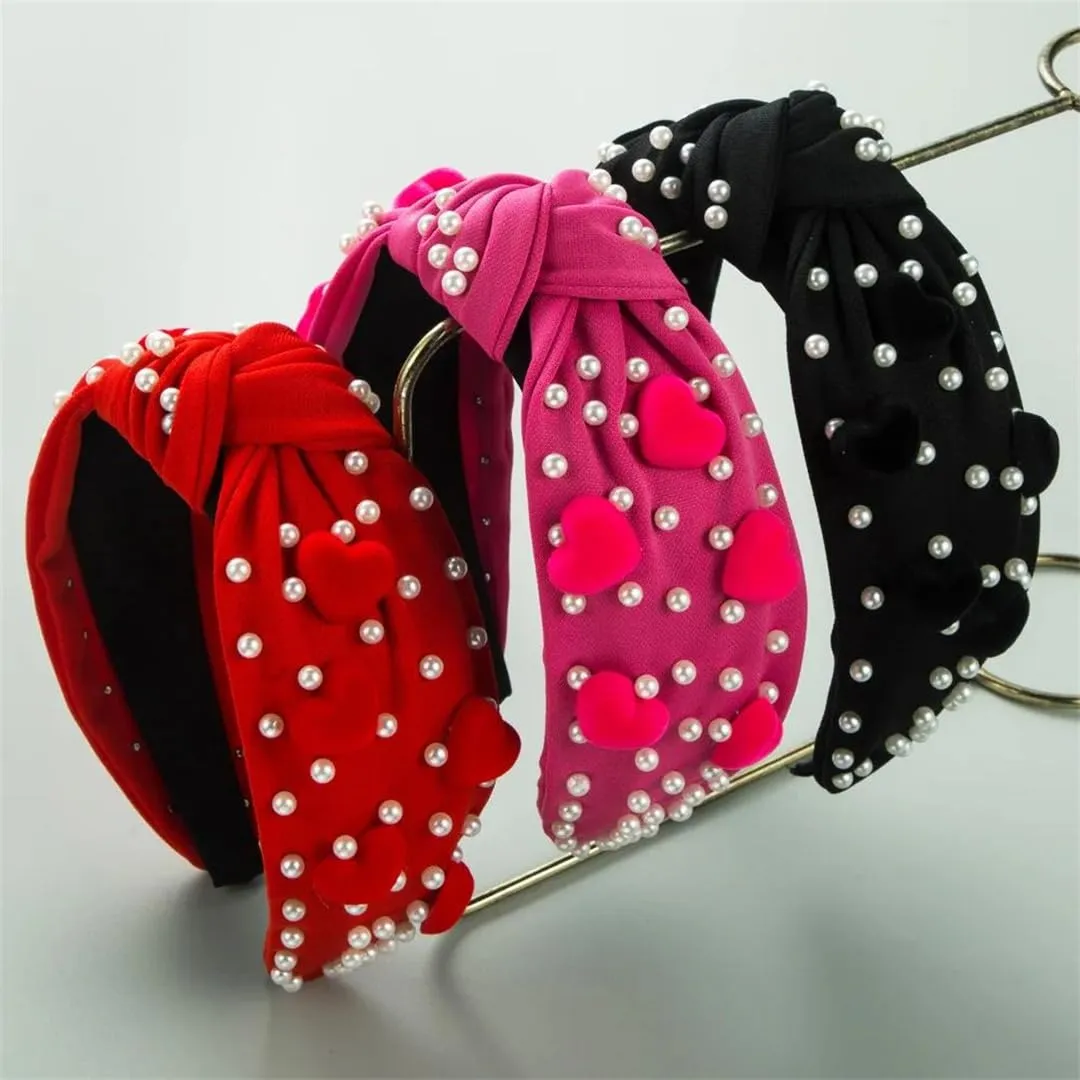Love Pearl Valentine's Day Headband Beaded Holiday Hair Accessories