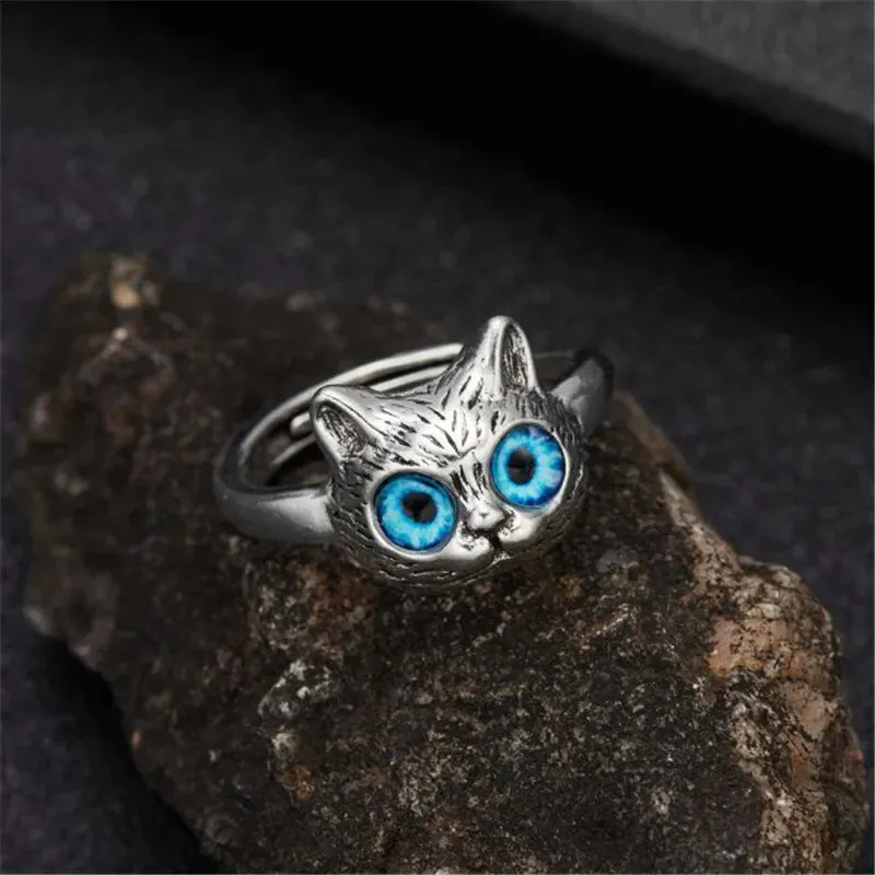 Lovely Cartoon Drop Oil Cat Open Rings for Women Men Vintage Fashion Animal Cat Opening Finger Ring Jewelry Gifts Wholesale