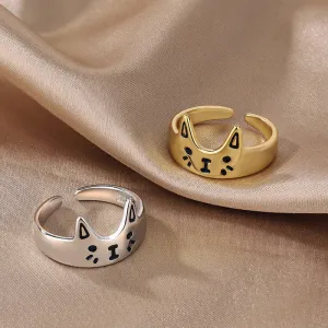 Lovely Cartoon Drop Oil Cat Open Rings for Women Men Vintage Fashion Animal Cat Opening Finger Ring Jewelry Gifts Wholesale